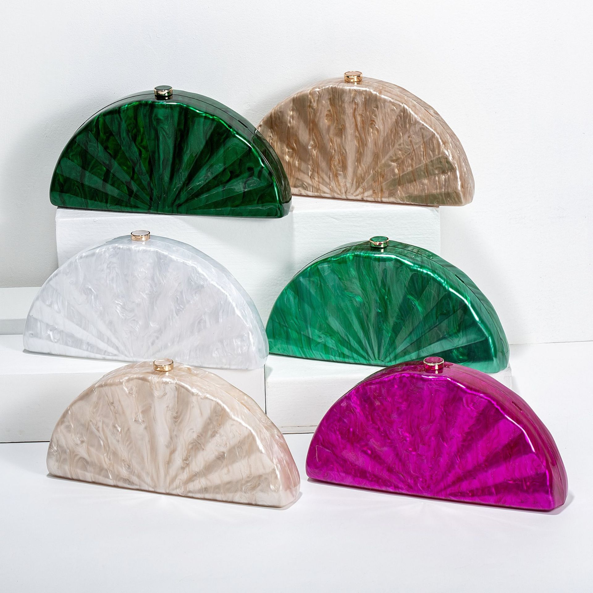 Women Bags Branded - ผู้หญิง Half Moon วงกลมรูปบาร์เรลอะคริลิคกล่องวันคลัทช์กระเป๋าถือ Marble Mini